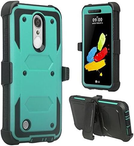 [GW USA] Belt Clip Holster Compatible for LG Aristo 2/LG Aristo 2 Plus/LG Risio 3/LG Tribute Dynasty/LG Zone 4/LG Fortune 2/LG Rebel 3 LTE Case Full Body Coverage [Built in Screen Protector] - Teal in Saudi Arabia