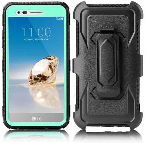 [GW USA] Belt Clip Holster Compatible for LG Aristo 2/LG Aristo 2 Plus/LG Risio 3/LG Tribute Dynasty/LG Zone 4/LG Fortune 2/LG Rebel 3 LTE Case Full Body Coverage [Built in Screen Protector] - Teal in Saudi Arabia