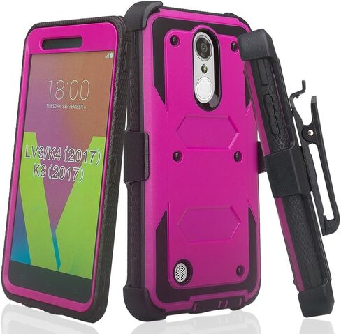 [GW USA] حافظة بمشبك حزام متوافقة مع LG Aristo 2/LG Aristo 2 Plus/LG Risio 3/LG Tribute Dynasty/LG Zone 4/LG Fortune 2/LG Rebel 3 LTE تغطية كاملة للجسم [واقي شاشة مدمج] - أزرق مخضر in Kuwait