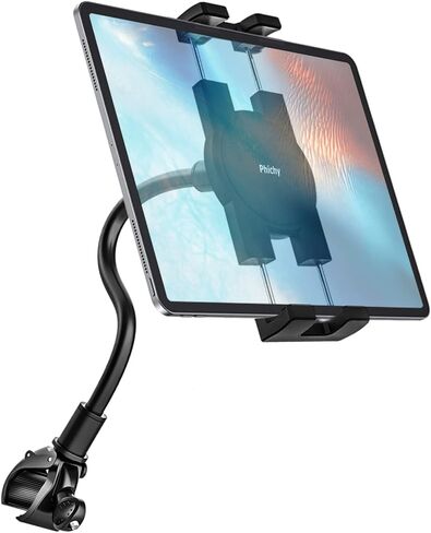 حامل الكمبيوتر اللوحي بمقود Gooseneck للهاتف والآيباد مقاس 4.7 بوصة - 12.9 بوصة - حامل الكمبيوتر اللوحي للدراجة الدوارة، جهاز المشي، دراجة التمارين، الدراجة الثابتة، ركوب الدراجات الداخلية لجهاز iPad Pro، Air، Mini/iPhone/Tab in Kuwait