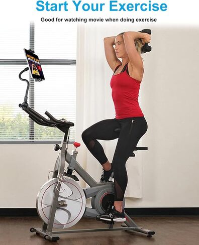 حامل الكمبيوتر اللوحي بمقود Gooseneck للهاتف والآيباد مقاس 4.7 بوصة - 12.9 بوصة - حامل الكمبيوتر اللوحي للدراجة الدوارة، جهاز المشي، دراجة التمارين، الدراجة الثابتة، ركوب الدراجات الداخلية لجهاز iPad Pro، Air، Mini/iPhone/Tab in Kuwait