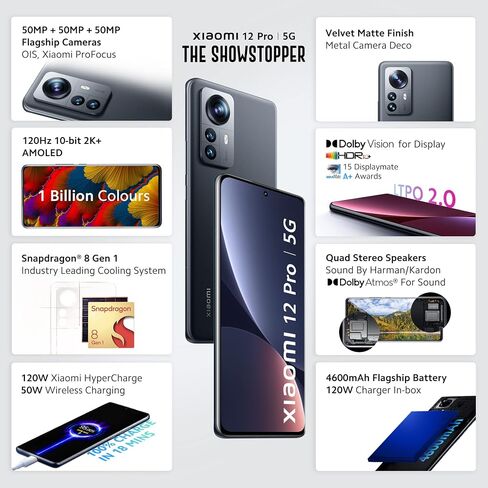 Xiaomi 12 Pro 5G + 4G LTE (256GB + 12GB) Factory Global Unlocked 6.73" 50MP Pro Triple Camera (Tmobile/Tello/Mint USA Market) + Extra (Fast 51w Dual Car Charger) in Saudi Arabia