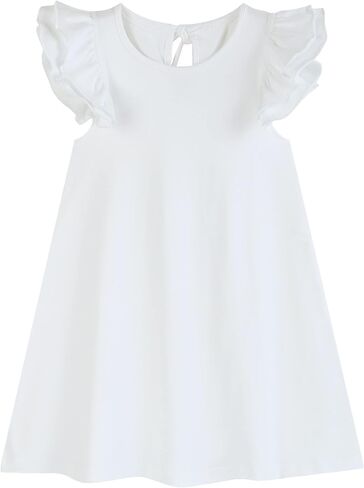 Toddler Girls Cotton Dress Double Flutter Sleeve Baby Tie Back Dress Kids Casual Ruffle Dresses in Saudi Arabia