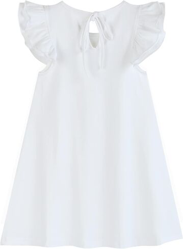 Toddler Girls Cotton Dress Double Flutter Sleeve Baby Tie Back Dress Kids Casual Ruffle Dresses in Saudi Arabia
