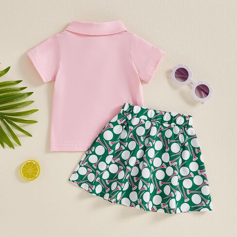 Toddler Baby Girl Golf Outfit Short Sleeve Hole in One Polo T Shirt Golf Print Mini Skirt Set 2Pcs Summer Clothes in Saudi Arabia
