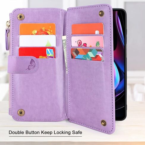 Lacass [Cards Theft Scan Protection 10 Card Slots Holder Zipper Pocket Wallet Case Flip Leather Cover with Wrist Strap Stand for Motorola Moto Edge 2021/Edge 5G UW 2021 Case(Floral Dark Purple) in Saudi Arabia