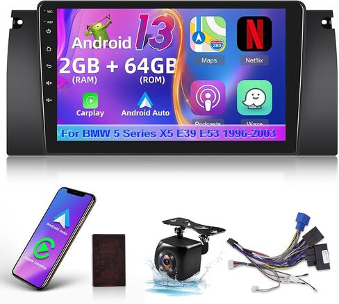 [2+64G] ستيريو سيارة Android 13 لسيارة BMW 5 Series X5 E39 M5 E38 E53 1996-2003 - Apple Carplay & Android Auto - شاشة لمس عالية الدقة 9 بوصة EQ Audio - Mirror Link GPS WiFi SWC + كاميرا احتياطية AHD + Canbus in Saudi Arabia