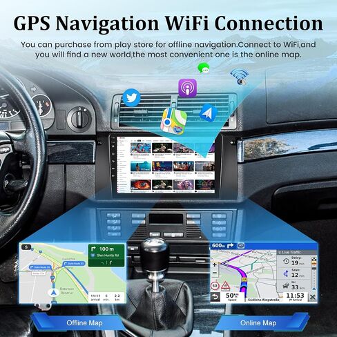 [2+64G] ستيريو سيارة Android 13 لسيارة BMW 5 Series X5 E39 M5 E38 E53 1996-2003 - Apple Carplay & Android Auto - شاشة لمس عالية الدقة 9 بوصة EQ Audio - Mirror Link GPS WiFi SWC + كاميرا احتياطية AHD + Canbus in Saudi Arabia
