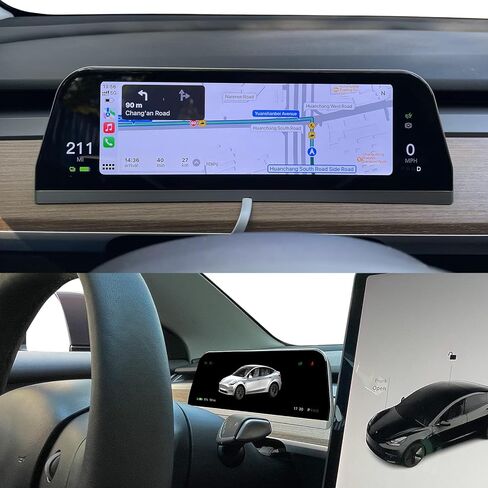 شاشة Tesla Head Up للطراز Y/3 Tesla CarPlay Android Auto HUD مع شاشة عرض سرعة الطاقة، شاشة لمس IPS مقاس 9.66 بوصة، سهلة التركيب in Kuwait