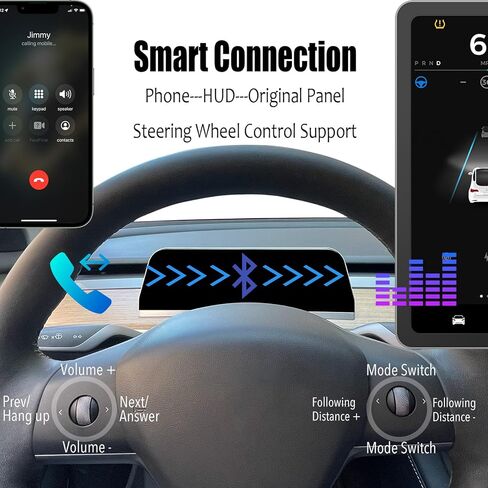 شاشة Tesla Head Up للطراز Y/3 Tesla CarPlay Android Auto HUD مع شاشة عرض سرعة الطاقة، شاشة لمس IPS مقاس 9.66 بوصة، سهلة التركيب in Kuwait