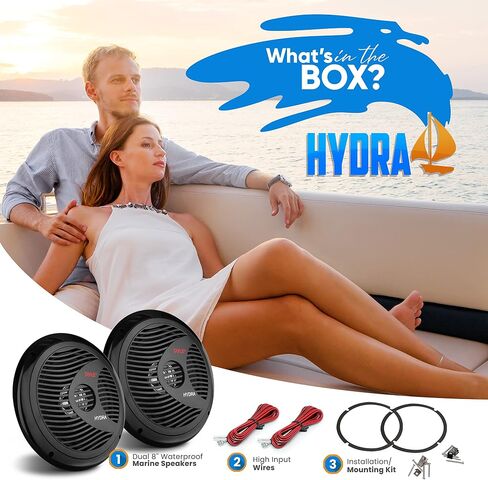 Pyle 8" Marine Vehicle Speakers - Dual 180W 4 Ohm Waterproof Car Component Speaker System, PP Cone w/ Rubber Surround, 20 Oz Magnet 1.5" Voice Coil, For Custom Audio Boat Truck Mobile Off-Road (Black) in Saudi Arabia
