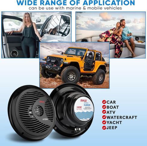 Pyle 8" Marine Vehicle Speakers - Dual 180W 4 Ohm Waterproof Car Component Speaker System, PP Cone w/ Rubber Surround, 20 Oz Magnet 1.5" Voice Coil, For Custom Audio Boat Truck Mobile Off-Road (Black) in Saudi Arabia