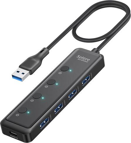 موزع USB 3.0، موزع USB 4 منافذ Selore، موزع USB نحيف للغاية للبيانات، موسع USB مع 2 قدم متوافق مع منفذ الكمبيوتر المحمول، لأجهزة MacBook، Mac mini، iMac، Surface، PC، محرك أقراص فلاش، HDD، Mouse، إلخ in Kuwait