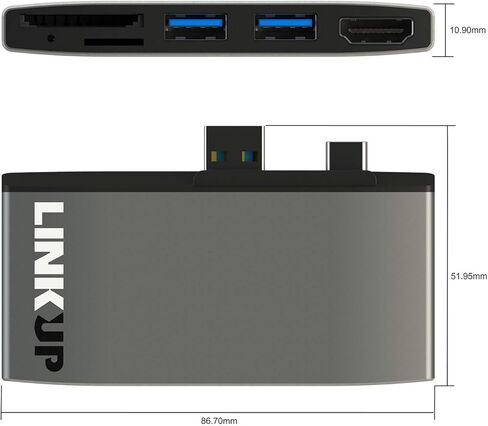 LINKUP - محور محول قارئ الذاكرة الصغيرة المتوافق مع Surface Pro (3/4/5/6) | محطة إرساء 6 في 1 | 2 × USB-A 3.0 SD/TF/MicroSD 5 جيجابت في الثانية | فتحة قاعدة صغيرة مفتوحة لقابس شحن الطاقة الأصلي in Kuwait