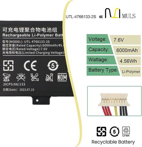 بطارية كمبيوتر محمول MULS UTL-4766133-2S UTL-4678108-2S متوافقة مع Evolve III Maestro-EBook11 Maestro Evolve 3 Leadpie M1 Series 7.6V 6000mAh in Saudi Arabia