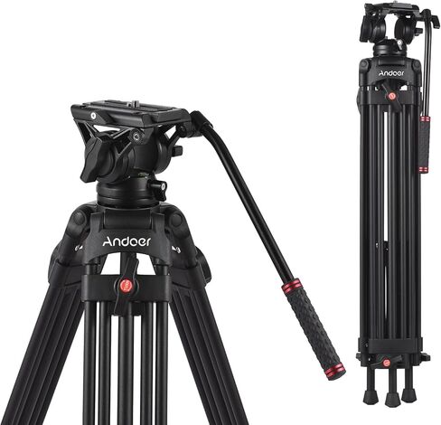 Andoer D1801 Professional Photography Tripod Stand Aluminium Alloy with 360 Degrees Panorama Fluid Hydraulic Bowl Head 3-Section Extendable Max. Height 180cm/71in Load Capacity 10kg for DSLR Cameras in Saudi Arabia