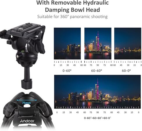 Andoer D1801 Professional Photography Tripod Stand Aluminium Alloy with 360 Degrees Panorama Fluid Hydraulic Bowl Head 3-Section Extendable Max. Height 180cm/71in Load Capacity 10kg for DSLR Cameras in Saudi Arabia
