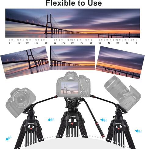 Andoer D1801 Professional Photography Tripod Stand Aluminium Alloy with 360 Degrees Panorama Fluid Hydraulic Bowl Head 3-Section Extendable Max. Height 180cm/71in Load Capacity 10kg for DSLR Cameras in Saudi Arabia