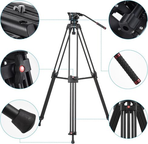 Andoer D1801 Professional Photography Tripod Stand Aluminium Alloy with 360 Degrees Panorama Fluid Hydraulic Bowl Head 3-Section Extendable Max. Height 180cm/71in Load Capacity 10kg for DSLR Cameras in Saudi Arabia