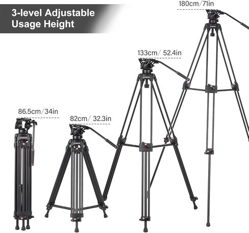 Andoer D1801 Professional Photography Tripod Stand Aluminium Alloy with 360 Degrees Panorama Fluid Hydraulic Bowl Head 3-Section Extendable Max. Height 180cm/71in Load Capacity 10kg for DSLR Cameras in Saudi Arabia