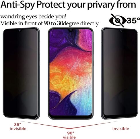 [2 Pack] Galaxy A50 A30 A20 Privacy Screen Protector, [Upgraded] Anti Spy Anti Glare Edge to Edge Full Coverage Privacy Tempered Glass Film for Samsung Galaxy A50 A50S A30 A30S A20 6.4 Inch 2019 in Saudi Arabia