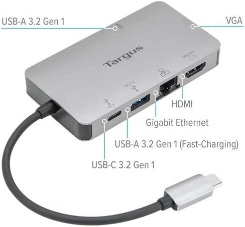 Targus USB-C Alt Mode Single Video 4K HDMI/VGA Adapter, Ethernet, 2 x USB-A with 100W Power Delivery Pass-Thru (DOCK419EUZ) in Saudi Arabia