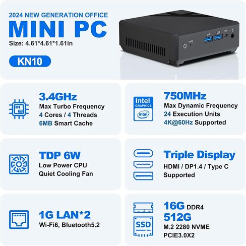 Mini Desktop PC, N100 Mini Desktop Computer NUC with Triple 4K Display, Dual Gigabit Ethernet, 16GB RAM, 512GB SSD, Wi-Fi 6, Bluetooth 5.2,Mini Computers PC for Business, Designers, Home Theater in Saudi Arabia