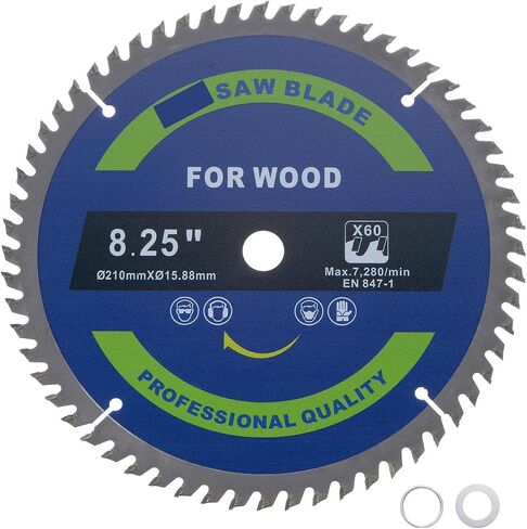 Circular Saw Blade - [8 1/4-inch x 60 Teeth x 5/8-inch Arbor] Circular Cutting Blade with 5/8" to 3/8" Washer Adapter for Woodworking Plastic Use, 0.08-inch Kerf in Saudi Arabia