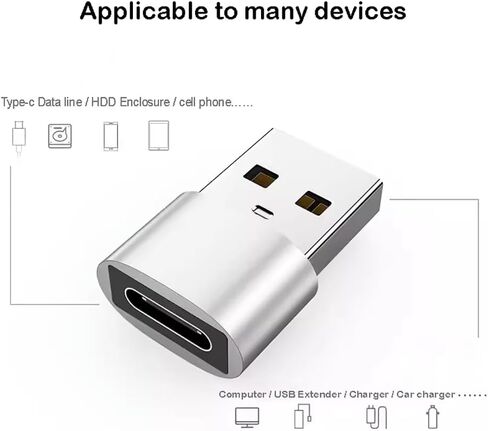 Charger Adapter Aluminum Alloy Type-c Female to USB 2.0 Converter Portable Charging Cable Conversion Head Compatible with Mobile Phone,Converter Typec to USB Conversion Head (Silver) in Saudi Arabia