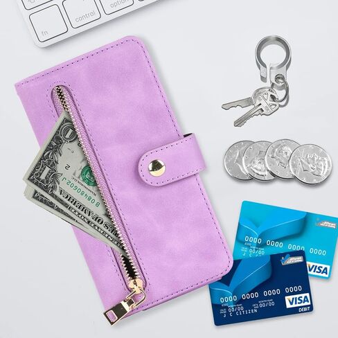iCoverCase for iPhone 12/12 Pro Wallet Case with Card Holder and Wrist Strap, PU Leather Kickstand Card Slots Zipper Pocket Magnetic [Detachable] Flip Cover Case 6.1 Inch (Black) in Saudi Arabia