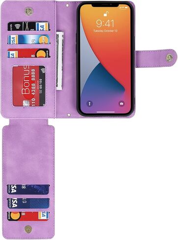 iCoverCase for iPhone 12/12 Pro Wallet Case with Card Holder and Wrist Strap, PU Leather Kickstand Card Slots Zipper Pocket Magnetic [Detachable] Flip Cover Case 6.1 Inch (Black) in Saudi Arabia