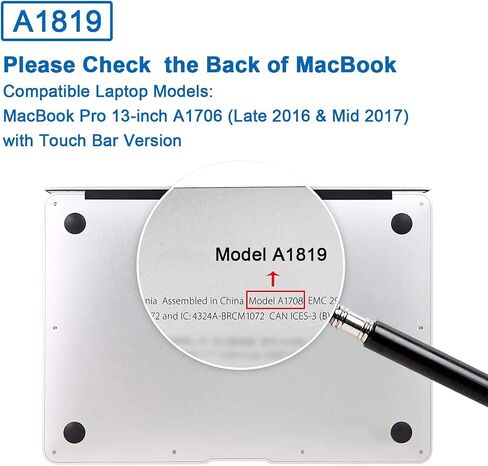 استبدال بطارية HASSESSE A1706 A1819 لجهاز Pro 13 بوصة A1706 A1819 إصدار أواخر 2016 منتصف 2017 مع شريط اللمس EMC 3071 3163 (11.4V 49.2Wh) - ضمان لمدة 12 شهرًا in Kuwait