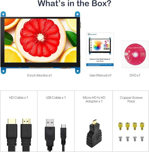 شاشة ELECROW مقاس 5 بوصات تعمل باللمس وشاشة QLED 800x480 لشاشة Raspberry Pi Jetson Nano Banana Pi الصغيرة لألعاب العمل والسفر in Kuwait