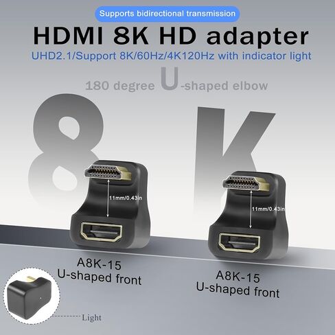 GELRHONR 360 Degree U Shape HDMI Adapter,HDMI 2.1 Male to Female 8K@60Hz Connector for Portable Display Monitor Accessories (2 Down Angle) in Saudi Arabia