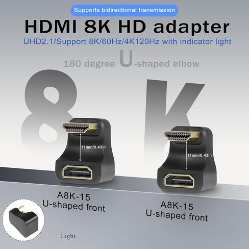 GELRHONR 360 Degree U Shape HDMI Adapter,HDMI 2.1 Male to Female 8K@60Hz Connector for Portable Display Monitor Accessories (2 Down Angle) in Saudi Arabia
