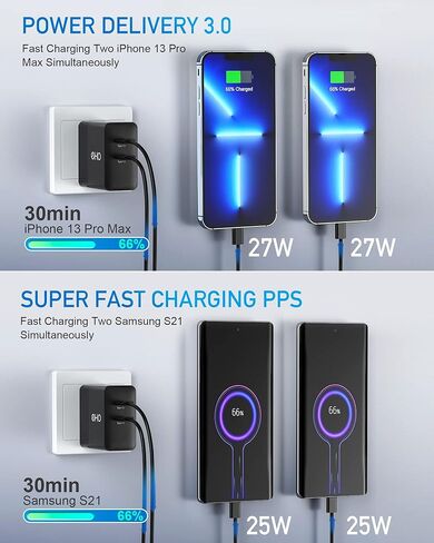 USB C Charger for Samsung S22/S22 Ultra/S22+, PPS 25W Max Super Fast Charging Wall Charger 60W Foldable GaN Type C Versatile Fast Charger Block Adapter Compatible with MacBook, iPhone, Pixel, etc. in Kuwait