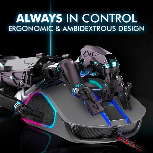 ماوس ألعاب KLIM Aim - ماوس كمبيوتر سلكي مريح USB، ماوس Chroma RGB [7000 نقطة لكل بوصة] [أزرار قابلة للبرمجة] يمكن استخدامه بكلتا اليدين، مريح للكمبيوتر المكتبي والكمبيوتر المحمول، بصري عالي الدقة، رمادي in Saudi Arabia