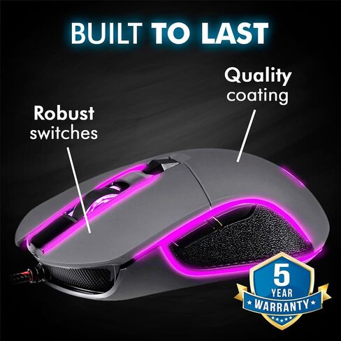 ماوس ألعاب KLIM Aim - ماوس كمبيوتر سلكي مريح USB، ماوس Chroma RGB [7000 نقطة لكل بوصة] [أزرار قابلة للبرمجة] يمكن استخدامه بكلتا اليدين، مريح للكمبيوتر المكتبي والكمبيوتر المحمول، بصري عالي الدقة، رمادي in Saudi Arabia