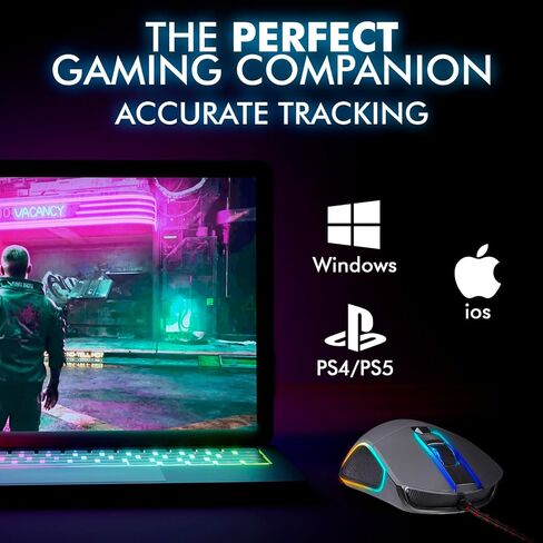 ماوس ألعاب KLIM Aim - ماوس كمبيوتر سلكي مريح USB، ماوس Chroma RGB [7000 نقطة لكل بوصة] [أزرار قابلة للبرمجة] يمكن استخدامه بكلتا اليدين، مريح للكمبيوتر المكتبي والكمبيوتر المحمول، بصري عالي الدقة، رمادي in Saudi Arabia