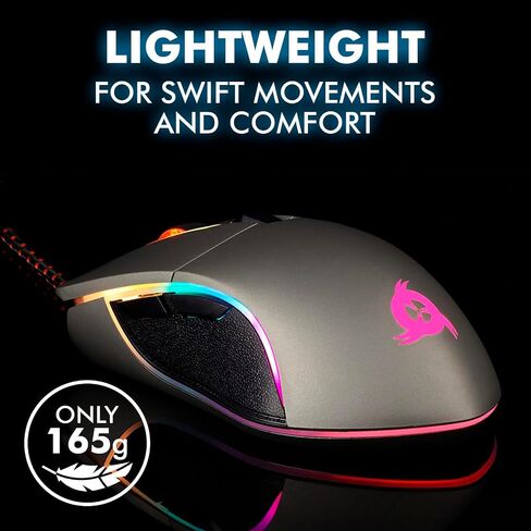 ماوس ألعاب KLIM Aim - ماوس كمبيوتر سلكي مريح USB، ماوس Chroma RGB [7000 نقطة لكل بوصة] [أزرار قابلة للبرمجة] يمكن استخدامه بكلتا اليدين، مريح للكمبيوتر المكتبي والكمبيوتر المحمول، بصري عالي الدقة، رمادي in Saudi Arabia