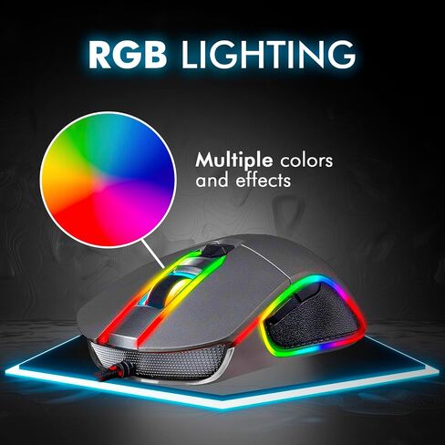 ماوس ألعاب KLIM Aim - ماوس كمبيوتر سلكي مريح USB، ماوس Chroma RGB [7000 نقطة لكل بوصة] [أزرار قابلة للبرمجة] يمكن استخدامه بكلتا اليدين، مريح للكمبيوتر المكتبي والكمبيوتر المحمول، بصري عالي الدقة، رمادي in Saudi Arabia