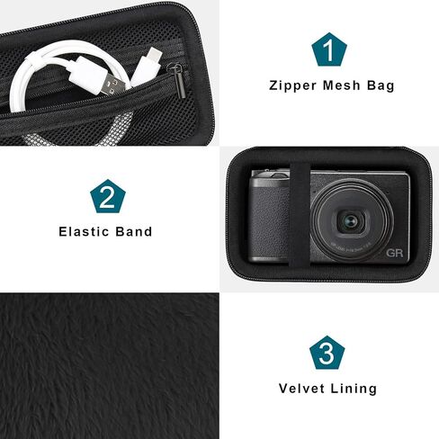 Canboc Camera Case for Ricoh GR III HDF/GR IIIx/GR III/GR II/GR Digital Camera, Point and Shoot Video Camera Bag, Zipper Mesh Pocket fits USB Cable, Batteries, Pink in Kuwait