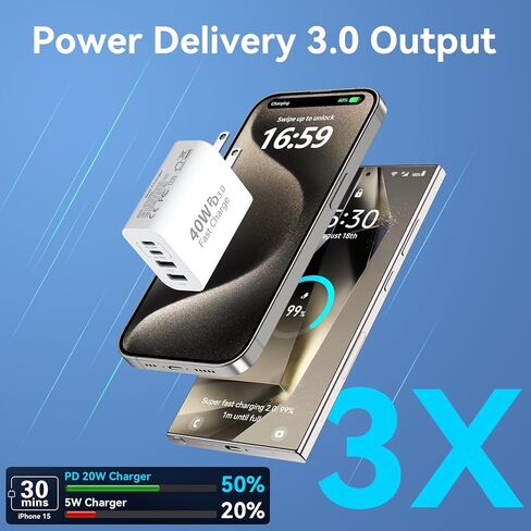 كتلة شاحن حائط USB C، 2 حزمة 40 وات 4 منافذ شحن سريع كتلة PD محول الطاقة + QC 3.0 USB A قابس حائط متعدد المنافذ من النوع C Box Cube لهاتف iPhone 15/14/13/12/11 Pro Max، iPad، Samsung Galaxy، بكسل in Kuwait