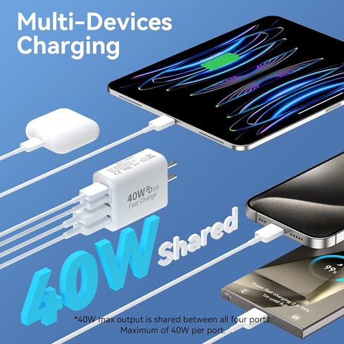 كتلة شاحن حائط USB C، 2 حزمة 40 وات 4 منافذ شحن سريع كتلة PD محول الطاقة + QC 3.0 USB A قابس حائط متعدد المنافذ من النوع C Box Cube لهاتف iPhone 15/14/13/12/11 Pro Max، iPad، Samsung Galaxy، بكسل in Kuwait