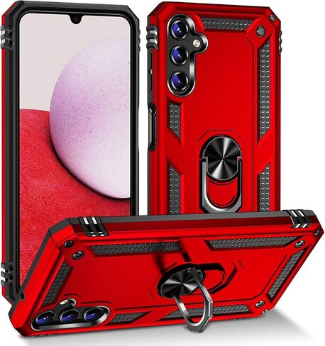 for Samsung Galaxy A14 5G (SM-A146) - Shockproof Defender Phone Case w/Ring Stand - RS3 Black in Saudi Arabia
