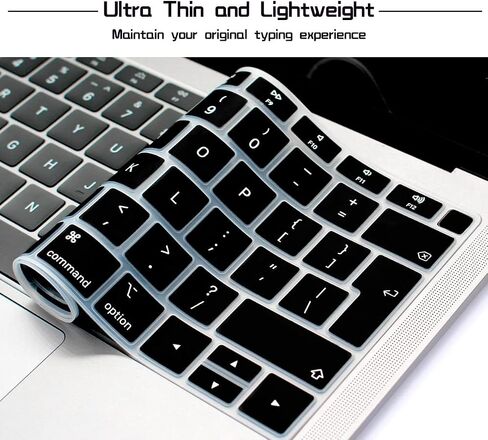 HRH EU/UK Silicone Keyboard Cover Skin for MacBook Newest Air 13 Inch 2018 Release A1932 with Retina Display and Touch ID,European Layout-Black in Saudi Arabia