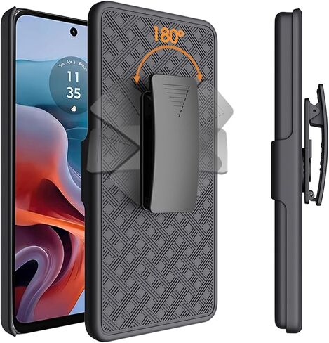 حافظة لهاتف Moto G STYLUS 5G 2024، حافظة كومبو شيل حافظة نحيفة للرجال مع مسند مدمج + حافظة واقية بمشبك حزام دوار لهاتف Moto G STYLUS 5G 2024 6.7 بوصة، أسود in Saudi Arabia