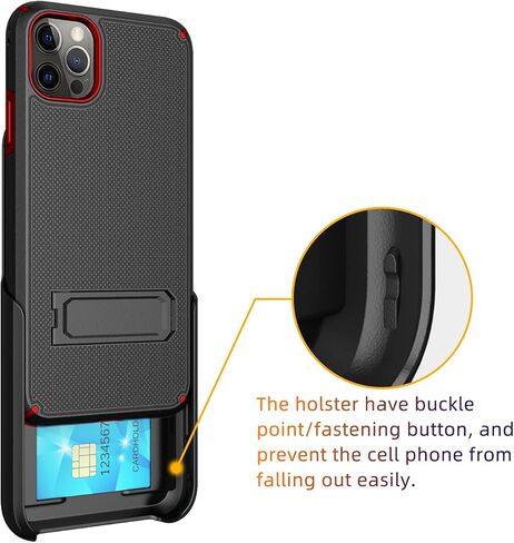 WixGear iPhone 12 Pro Case, Heavy Duty Phone Holster Combo with Belt Clip and Stand for iPhone 12 Pro with Tempered Glass Screen Protector (Black/Red) in Saudi Arabia