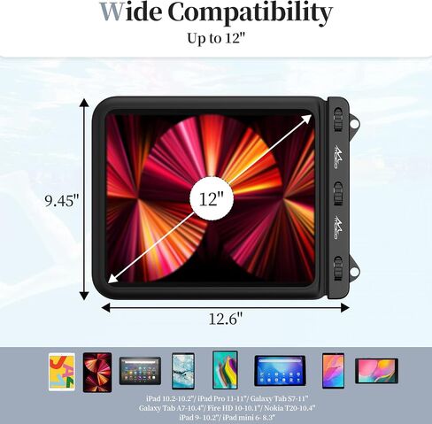 MoKo Waterproof Tablet Case Compatible with Fire HD 10, iPad 10th, iPad Pro 11 2022, iPad Air 5/4/3/2, iPad 10.2/9, Galaxy Tab S6/S7, Tab A 10.1, Stand Holder Dry Bag for Bathroom Kitchen Stand Pouch in Saudi Arabia