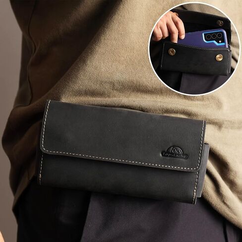 حافظة هاتف جلدية من Topstache مع مشبك حزام، وحقيبة هاتف بجيبين، وحامل بطاقات جلدية، ومحفظة للنقود والهاتف، وحقيبة هاتف لهاتف iPhone 13 Pro Max، وS22 Ultra مع إغلاق مغناطيسي، مقاس XL، بني داكن in Kuwait